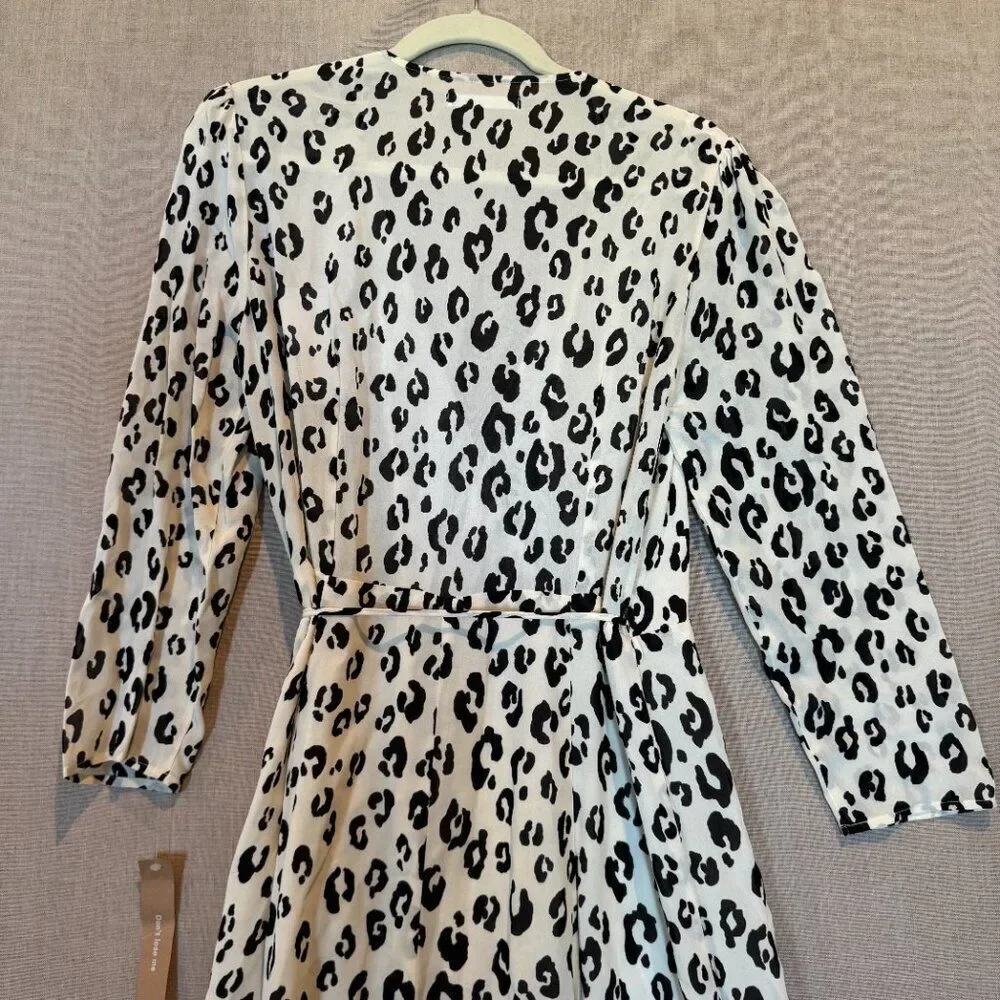 Reformation Melba Wrap Dress NWT Snow Leopard XL Long Sleeve Midi Quiet Luxury